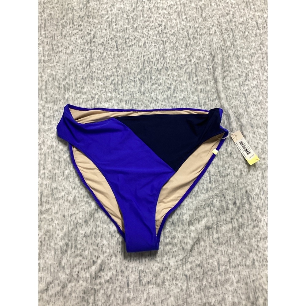 Summersalt‎ High Leg Mid Rise Bikini Bottom Blue Colorblock NWT Size 8